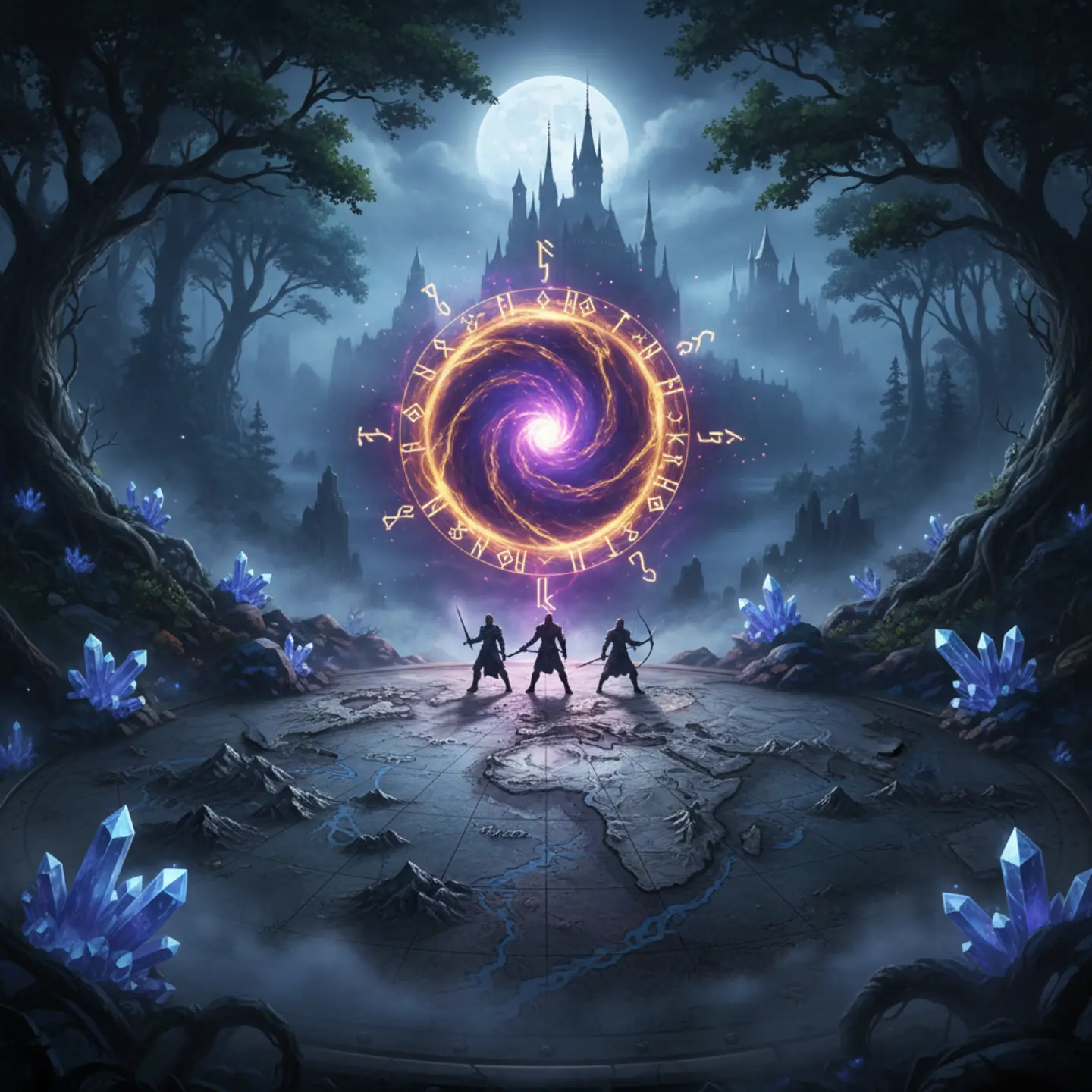 Glowing dimensional portal opening to an anime fantasy realm